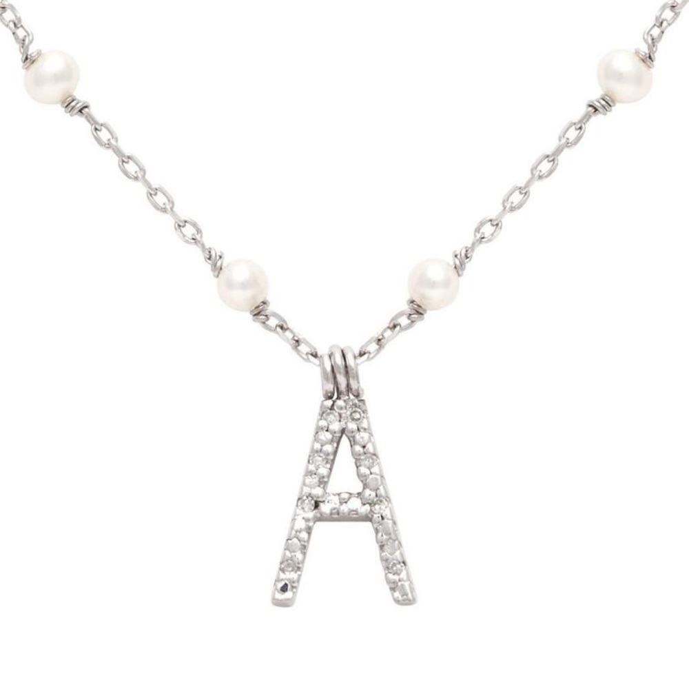 Pearl & Diamond Initial Necklace {Letter A}